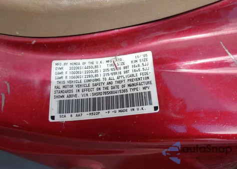 2006 Honda Cr-V Lx из США, поврежденный, VIN SHSRD785X6U415365